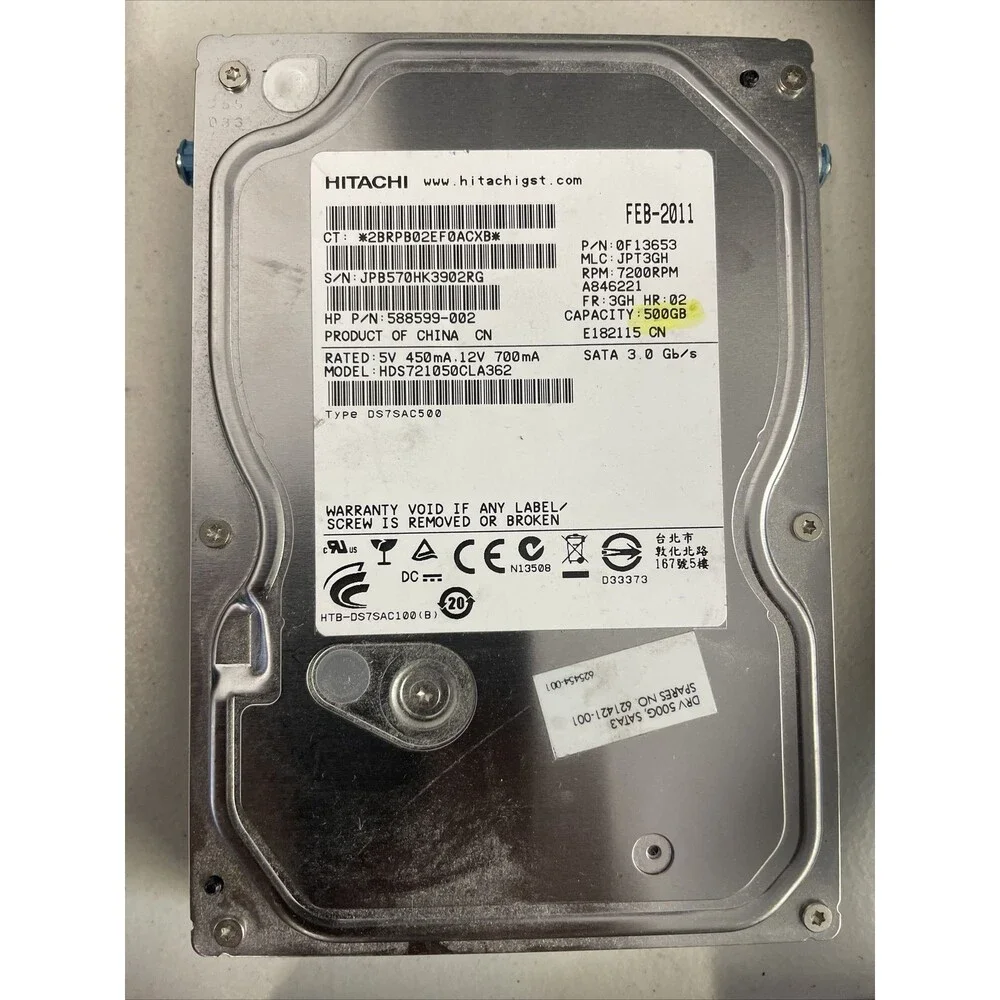HP 621421-001 500GB SATA 7200RPM Hard Drive (Hitachi HDS721050CLA662)